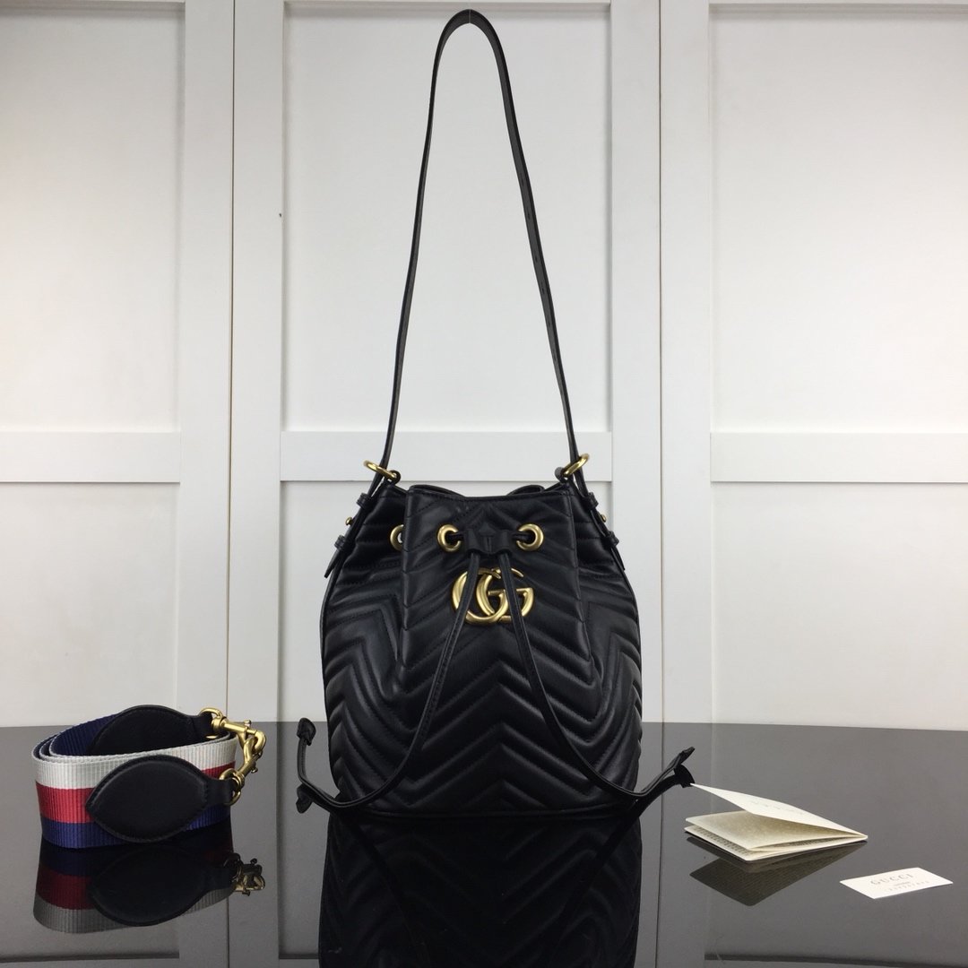 Gg marmont quilted leather bucket bag top